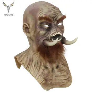 WAYLIKE Helloween kaukės nekilnojamojo suaugusių Šalies Kostiumų siaubo latekso kaukė geltona barzdotas plaukuota pabaisa Karnavalas Cosplay kaukė