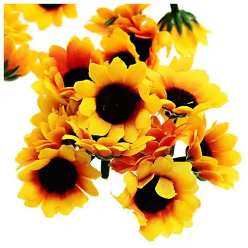 100 Vnt Dirbtinis Saulėgrąžų Mažai Gerbera Daisy Gėlių Vadovai Vestuves Dekoras (Geltona Ir Kavos)