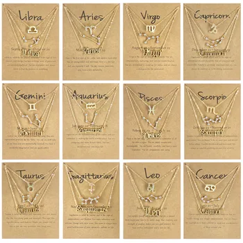 Naujas 12 Žvaigždynas Retro Abėcėlės Simbolis Diamond Inlay Trijų dalių Kortelės Grandinės Karoliai Karoliai Moterų Valentino Dienos Dovanų