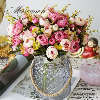 10heads/1 paketas Šilko arbatos rožės Nuotakos puokštė Kalėdų namuose vestuvių naujųjų Metų dekoracija netikrą augalai, dirbtinės gėlės