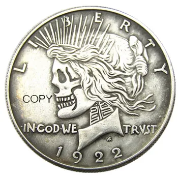 JAV Valkata 1922 Taikos Doleris kaukolės skeletas, zombie Sidabro Padengtą Kopijuoti Monetas