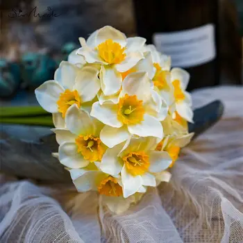 SunMade 6 Vnt./Daug Modeliavimo Narcizas Narcizas Orchidėja, Baltos Gėlės, Vestuvių Puokštės Kambarį Dekoro Flores Artificales