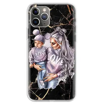 Super Mama Baby Love Girl Tėtis Telefono dėklas Skirtas Apple iPhone 11 13 Pro 12 Mini SE X XR XS Max 6 6S 7 8 Plus Modelis Minkštos TPU Atgal