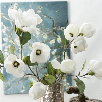6 Vadovai Dirbtinis Magnolia Gėlių filialas balto plastiko flores 