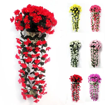 Violetinių Dirbtinių Gėlių Modeliavimas Sienos Kabo Krepšelį Gėlių, Orchidėjų Netikras Šilkas Vynmedžių Gėlės
