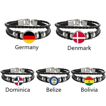 Vokietija Danija Dominika Bolivija Belizo vėliava multi-layer odos apyrankė mados apyrankę vyrų ir moterų papuošalai