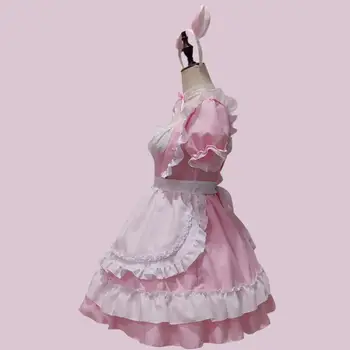 NONSAR Japonijos Cute Lolita Kambarinės Apranga Kostiumai Dress Moterų Rožinė Ir Balta Juostelė Per Vestuves Saldus Suknelė Cosplay
