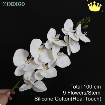 3D Mėlynas Drugys Orchidėjų (100CM) Nekilnojamojo Touch Silikono Medvilnės Vestuvės Dirbtinių Gėlių, Dekoratyvinių Renginio Puošmena - INDIGO