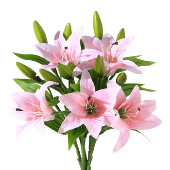 5vnt Dirbtinės Gėlės, Lelija Nekilnojamojo Susisiekti Netikrą Lelijų Puokštė Dirbtinės Gėlės Namuose Vestuvių Gėlių Dekoras