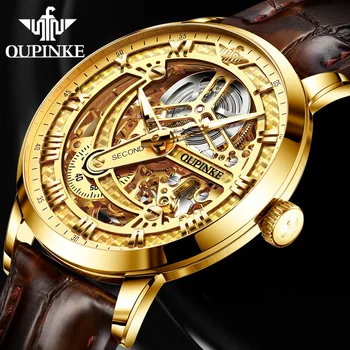 OUPINKE Top Brand Prabanga Mechaninė Vyrų Laikrodis Automatinis laikrodis Vyrams Klasikiniai Skeletas volframo plieno Sapphire atsparus Vandeniui