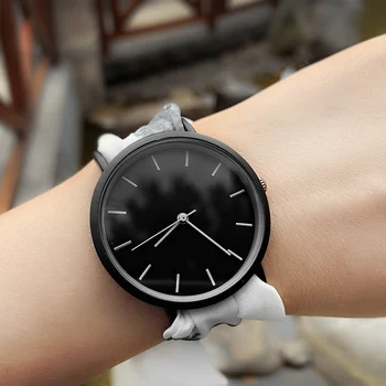 2020 Lady dovana paprastas, stilingas žiūrėti Enmex strappy black&white kinų stiliaus mados vertikalių linijų, juoda veido kvarcinis laikrodis