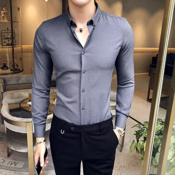 Vyriški Išskirtinį vientisos Spalvos Marškinėliai Yingya Džentelmenas Stiliaus Jaunimo Aukštos kokybės ilgomis rankovėmis Verslo vyriški Laisvalaikio Slim-fit Marškinėliai