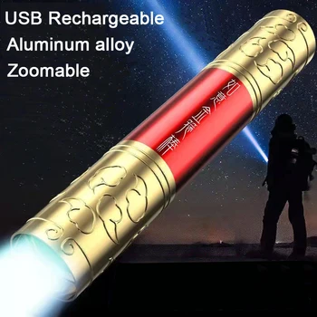USB Įkraunama Mini LED Žibintuvėlis Aliuminio Lydinio Zoomable Nešiojamas Žibintuvėlis Šviesos Lauko Kempingas, Žygiai Kišenėje Blykstė