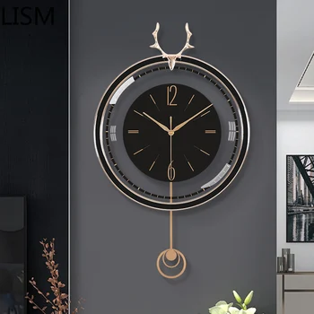 Sieninis Laikrodis Mechanizmas su Švytuokle Apvalus Sieninis Laikrodis Kvarcinis Silent Nordic Light Luxury Elnių Galvos Kūrybos Namų Dekoro Reloj Sumalti