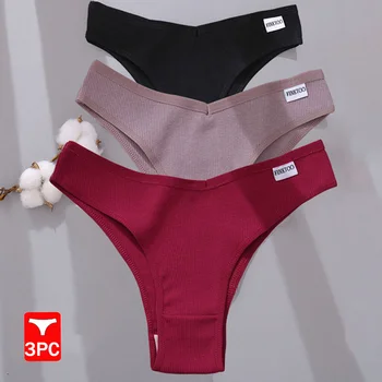 FINETOO 3PCS Brazilijos Kelnaitės Medvilnės moteriškos Kelnaitės V Juosmens G-String Moterų Apatinius, T-atgal Lady Kelnės Bikini Panty M-XL