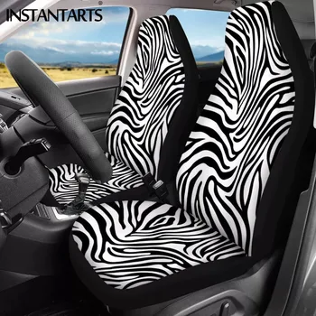 INSTANTARTS Zebra Modelis Juodos ir Baltos spalvos Priekinės Automobilių Sėdynės Padengti Patvarus 2Pack Vairuotojo Sėdynės Padengti Dekoro Atveju leopard Sėdynės Raštas