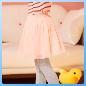 Mergaičių tinklinio trumpas sijonas, vaikų drabužiai, vasarą, naujas stilius, vaikų vakarų stiliaus tutu sijonas, šokių, elastiniai siūlai sijonas
