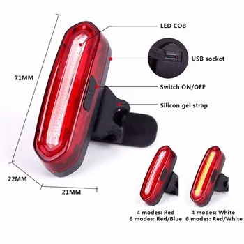 USB Įkrovimo COB Galinis Dviračio žibintas užpakalinis žibintas Saugos Įspėjimas Dviračių Šviesa Priekiniai Galiniai Lempos 4style LED Blykste Žibintai