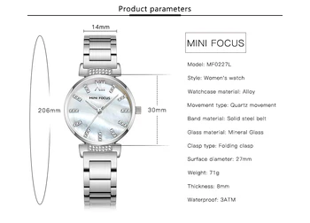 MINI DĖMESIO Mados Elegantiškas Moterų Laikrodžiai Kvarcinis Laikrodis Nerūdijančio Plieno Dirželis Top Brand Prabangus Diamond Glausta Ponios Laikrodžiai
