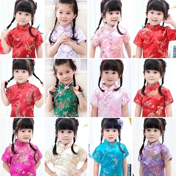 2021 Kinų Tradicinė Suknelė Vintage Gėlių Modelio Mergaičių Suknelės Cheongsam Vestuves Kostiumas Vaikams Drabužių 2-12Y