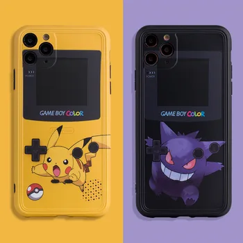 Pokemon Pikachu Gengar Žaidimas Mašinos Modelį, Silikoninis Telefono dėklas skirtas IPhone 7 8Plus Xr Xs 11 12 Promax Pora Animacinių filmų Telefono Apvalkalas