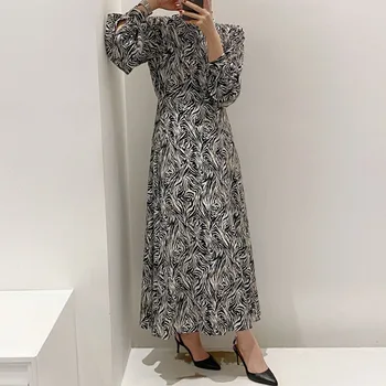 Suknelė 2021 korėjos Mados Japonų Stiliaus Rudenį Naują Spausdinimo Stand-up Apykaklės ilgomis Rankovėmis Retro Leopard Temperamentas Moterų