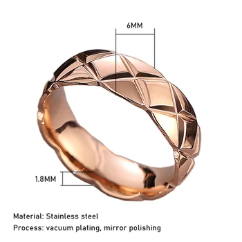 Sklandžiai Rhombus Tinklelis Žiedai Poliruoto Nerūdijančio Plieno Geometrinis Kokosų Banguoti Vyrų Ir Moterų Išskirtinių Poros Vestuvių Žiedas
