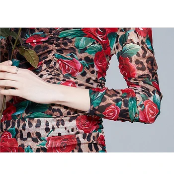 Simgent Leopard Suknelė Moterims ilgomis Rankovėmis Gėlių Spausdinti Aikštėje Apykaklės Sluoksniuotos Rankovėmis Apvalkalą Wrap Suknelės Vestidos Femme Rove SG12284