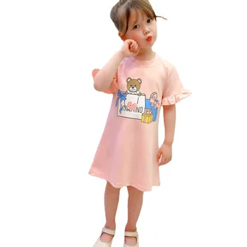 Naujas 2021 m. vasaros mada vaikams mergaitėms, drabužiai trumparankoviai medvilnės animacinių filmų lokys paprasta baby girl princesė dress 2-10 metų