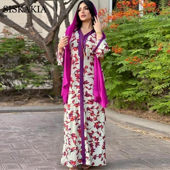 Siskakia Artimųjų Rytų Musulmonų Moterų Suknelė, Hijab Violetinė Spausdinti Abaja 2021 Dubajus Omanas arabų Skraiste Pietryčių Azijos Drabužių Naujas