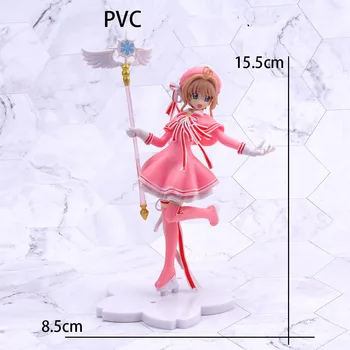 15cm Anime Cardcaptor Sakura Pav Kawaii Rožinės spalvos figūrėlių, Pvc Lėlės Modelio Magic Wand Žaislai Vaikams, Stalo Dekoras Mergaitėms Dovanų