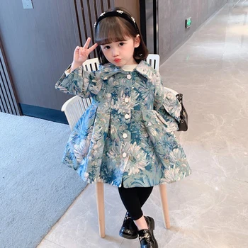 Mergina Švarkelis, Ilgai 2021 M. Rudens Ir Žiemos Paltai Rudens Dress Korėjos Stiliaus Vaikai, Vaikai Paltas Aliejaus Tapybai Saulėgrąžų Viršų