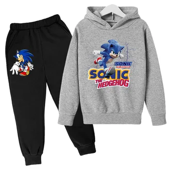 Sonic vaikų Marškinėlius, Kelnes Nustatyti vaikų Megztinis Hoodie Berniukų, mergaičių gražus sportinis kostiumas Hoodie + kelnes 2-piece set
