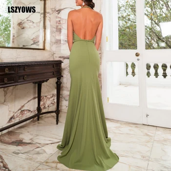 Seksualus Apynasrio Backless Maxi Suknelės Moterims, Žalia Kietas Rankovių Aukštos Ritininės Ilgai Bodycon Suknelė Elegantiškas Vestuvės Dress Vestidos