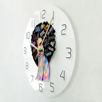 Afrikos Amerikos Moters Veido Dažymas Spausdinti Sieninis Laikrodis Abstraktusis Menas, Šiuolaikinio Namų Dekoro Silent Ne-Tiksi Kvarco Sieninis Laikrodis