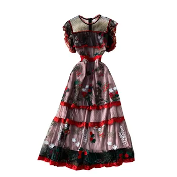 ZQLZ 2022 Derliaus Moterų Vasaros Suknelė Gėlių Siuvinėjimo Nėrinių Suknelė Elegantiškas Šalis Ilgai Plus Size Vestidos Rankovių Suknelės