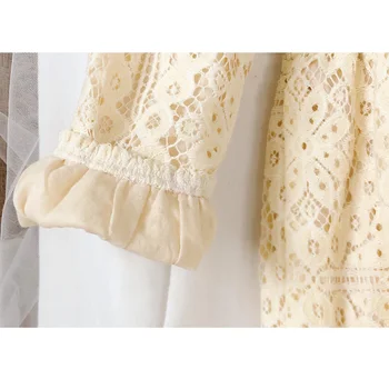 Humoro Lokys Mergaičių Suknelė Naują Rudens Long-sleeve Lace Tuščiaviduriai Iš Saldus Princesė Dress Bamblys Vaikų Drabužius 2-6Y