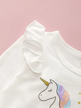 2021 Bamblys Kūdikių Mergaičių Boutique Komplektus Vienaragis Animacinių filmų Mielas Pynimas marškinėliai ilgomis Rankovėmis Tutu Spalvinga Vaivorykštė Tiulio Sijonas
