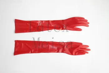 Natūralus Moterų Fetišas, lateksas ilgai pirštinė gumos pirštų pirštinės raudonos spalvos